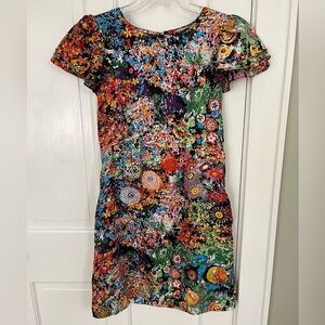 See by Chloe Multi Floral 100% Silk Dress Flutter Sleeve Vibrant Cottagecore US8